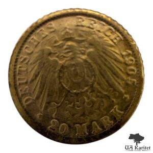 20 марок 1905 р. Рестрайк-міні Вільгельм ІІ Німеччина 🇩🇪 — фото 2
